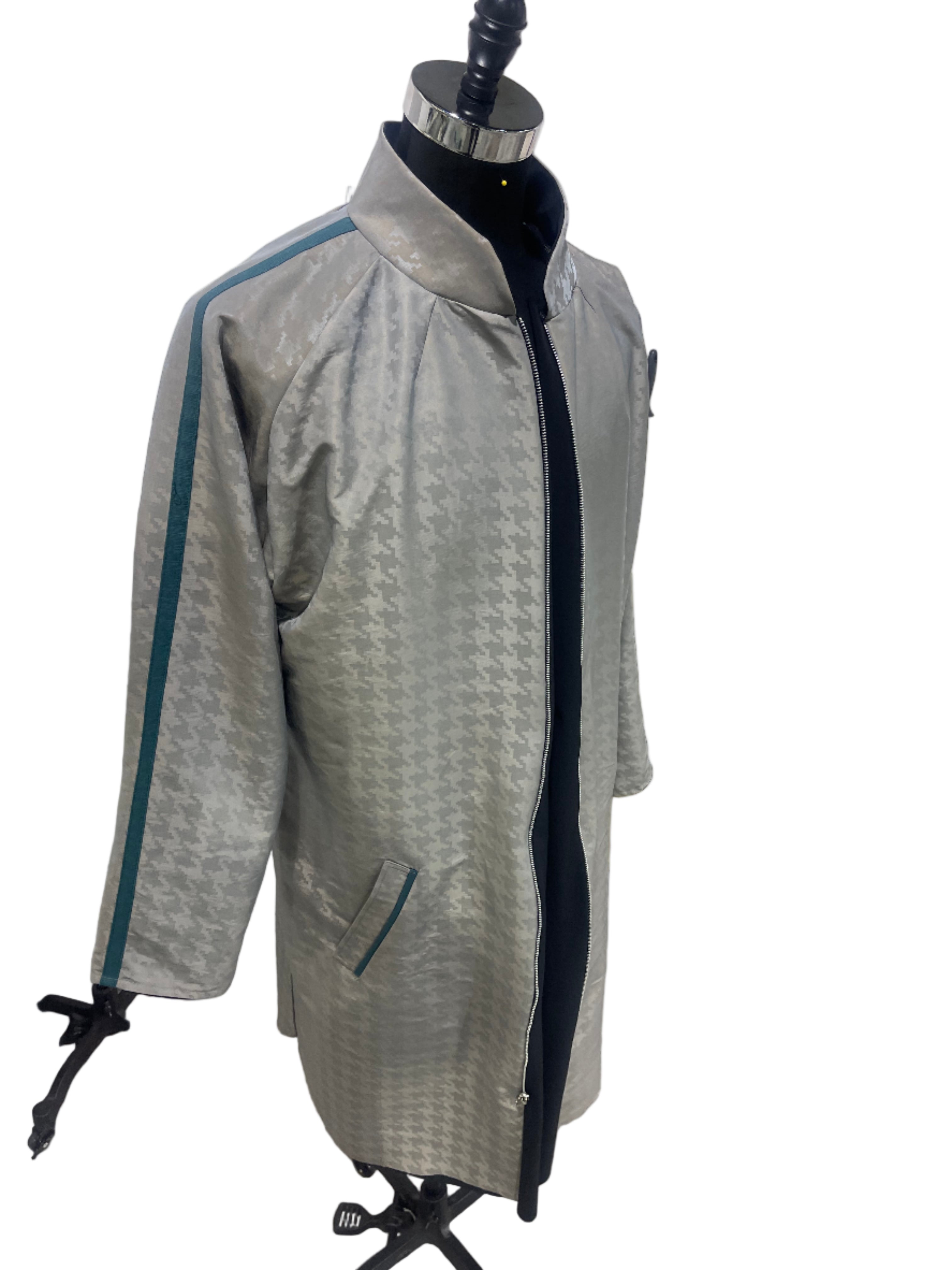 Beige Houndstooth Parka Raincoat