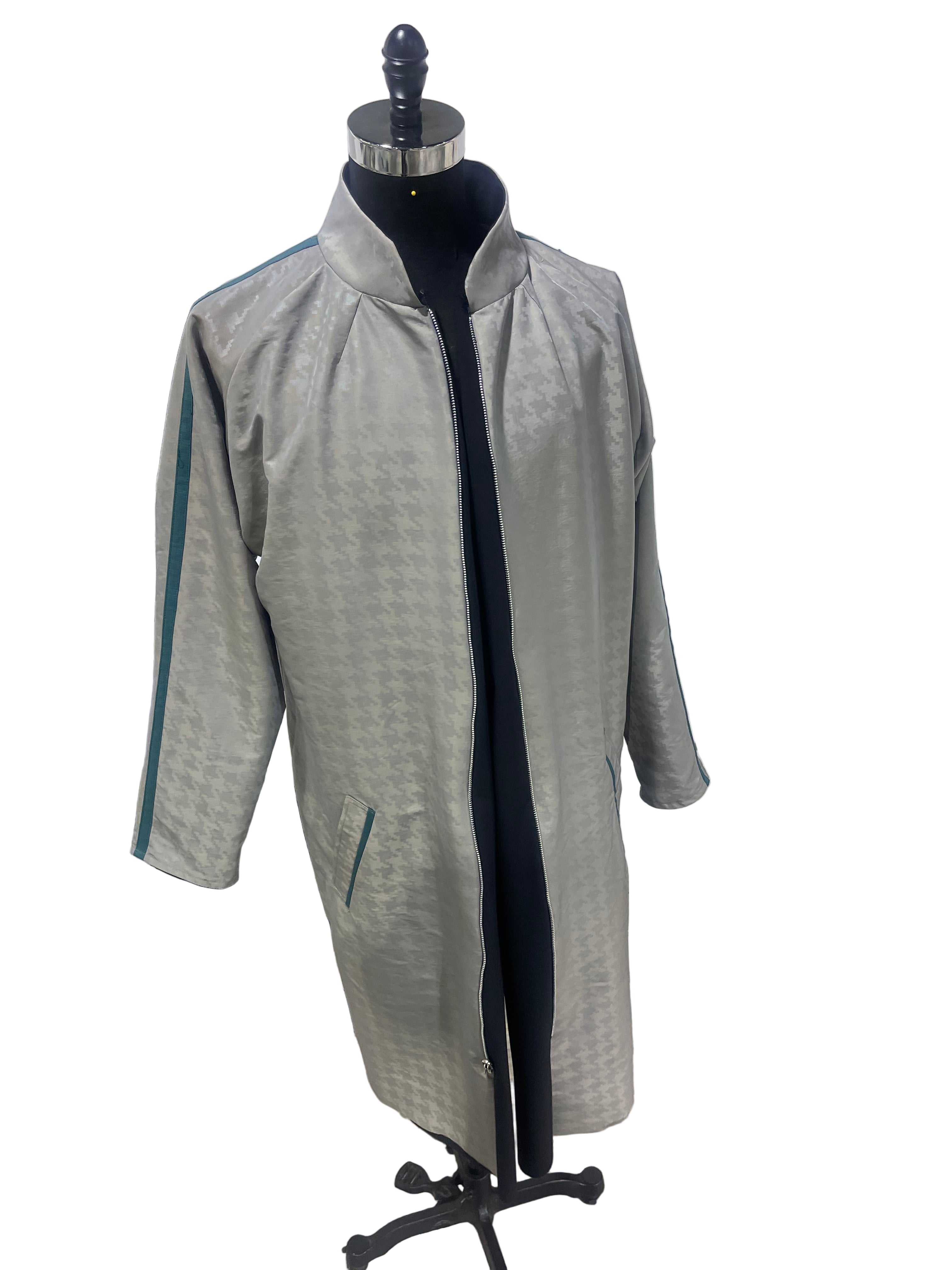 Beige Houndstooth Parka Raincoat