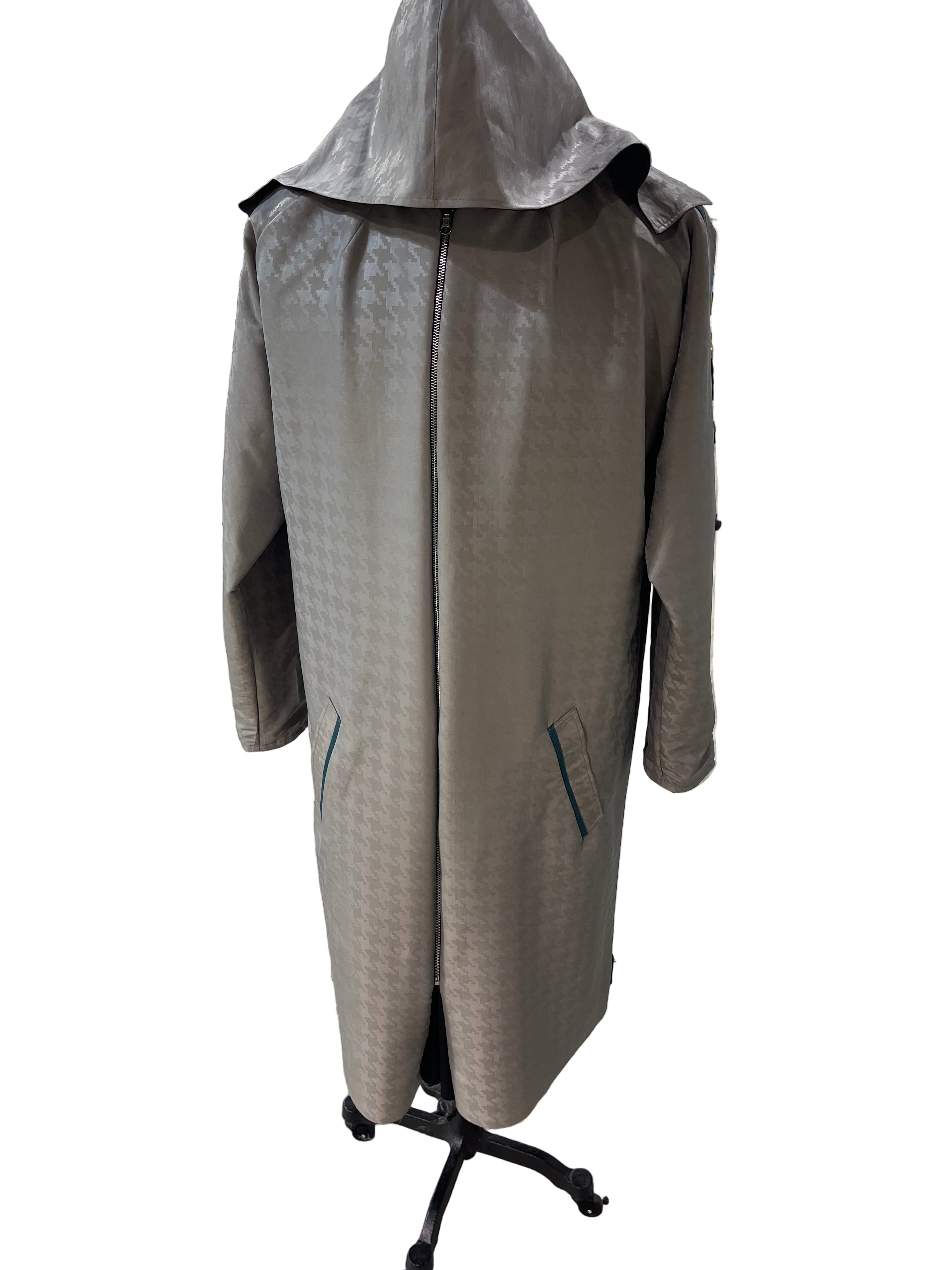 Beige Houndstooth Parka Raincoat