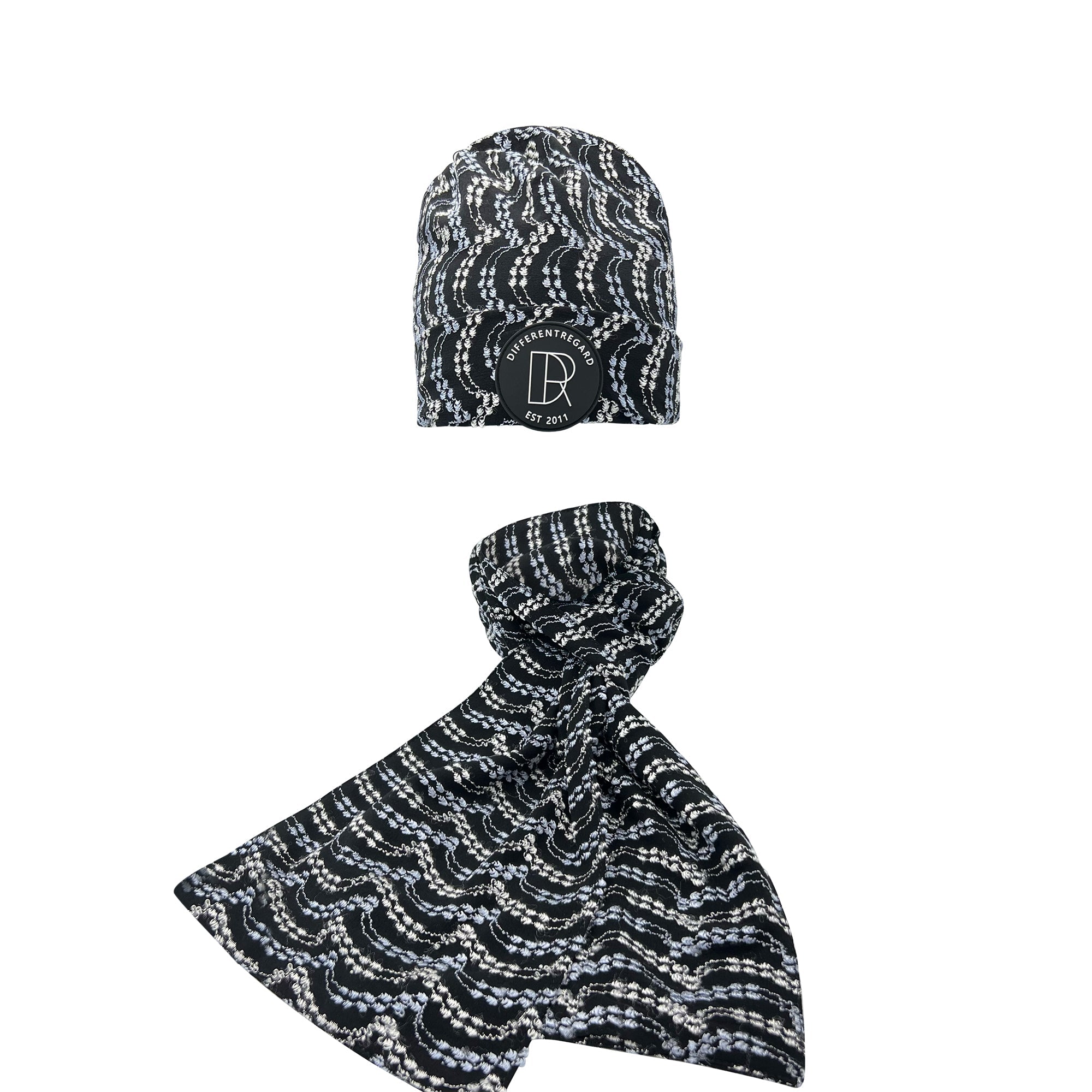 Black & Multi Colored Embroidered Knit Hat