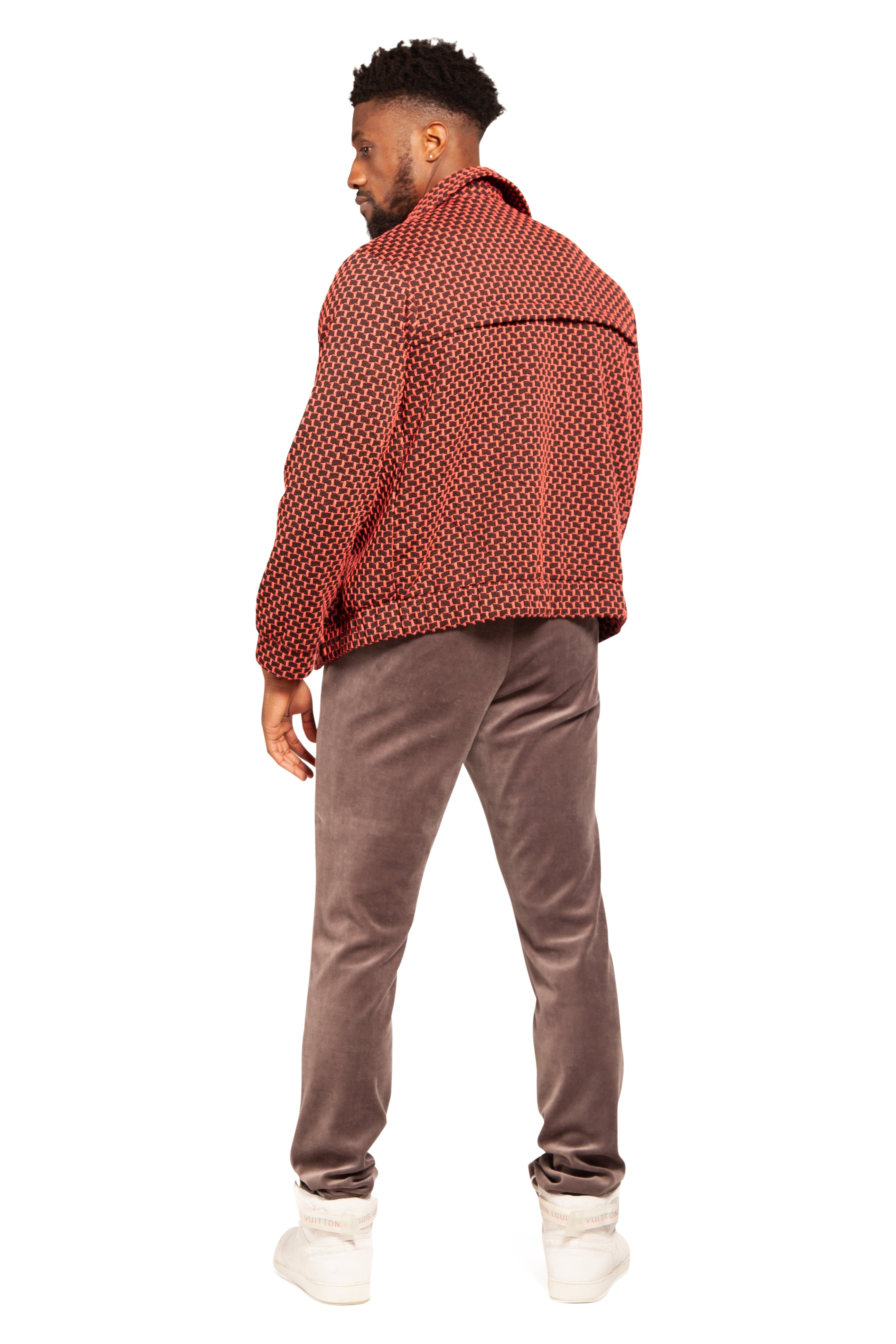 Coral and Black Textured Print Cardigan