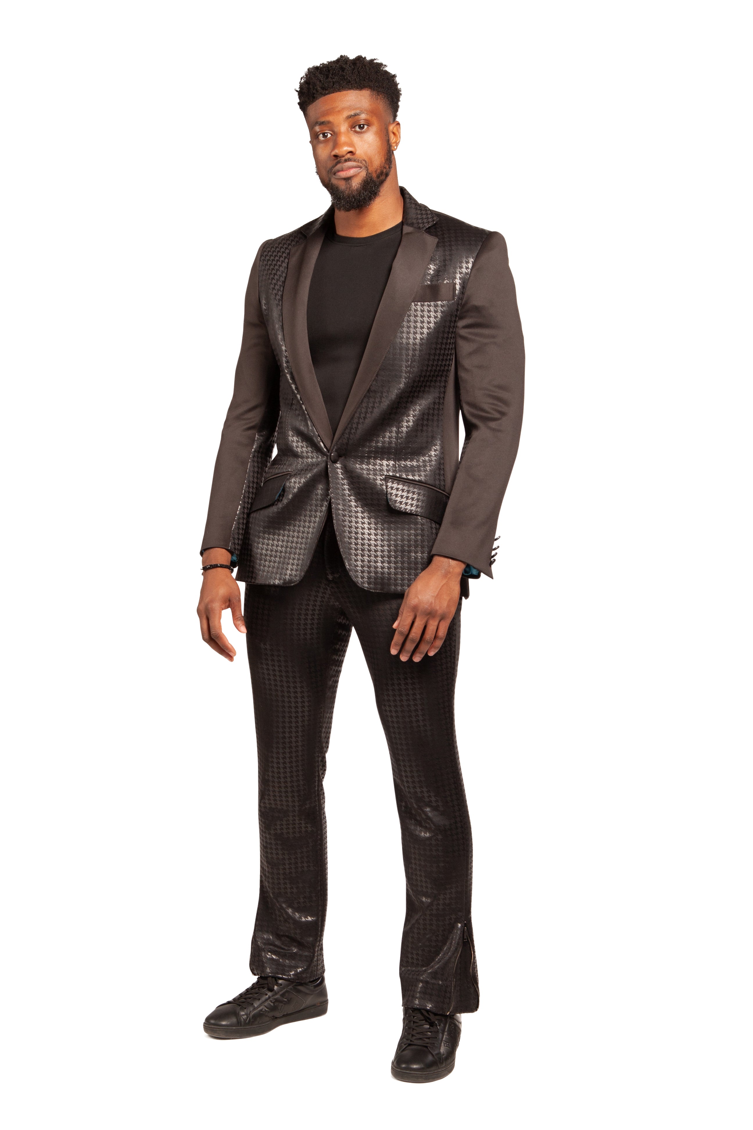Black Hounds-Tooth Stretch Suit